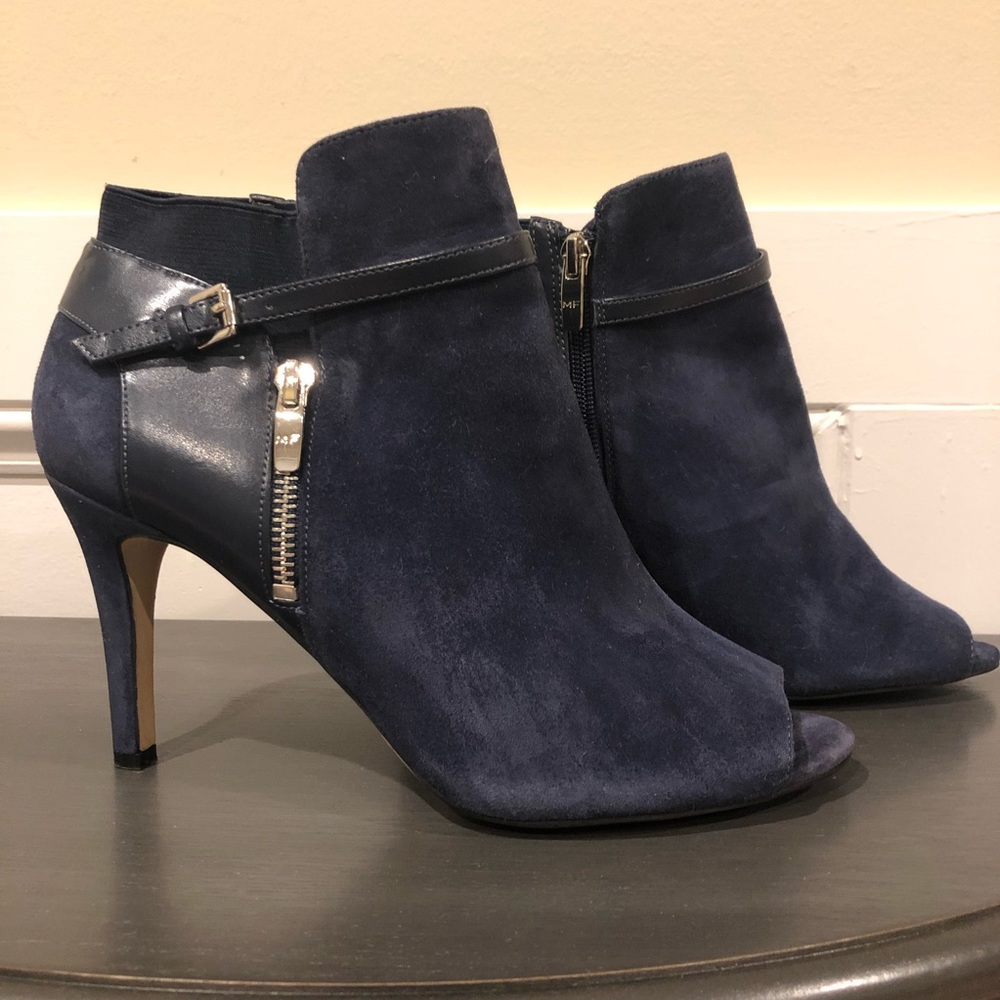 MARC FISHER Navy Blue suede peep toe boots